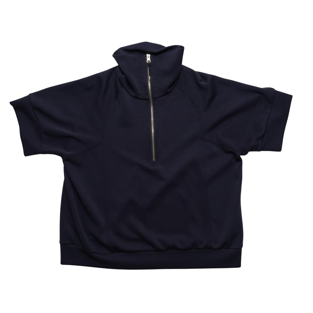 Elie Tahari Pullover Top Women 1X Navy Blue Quarter Zip Short Sleeve Athleisure